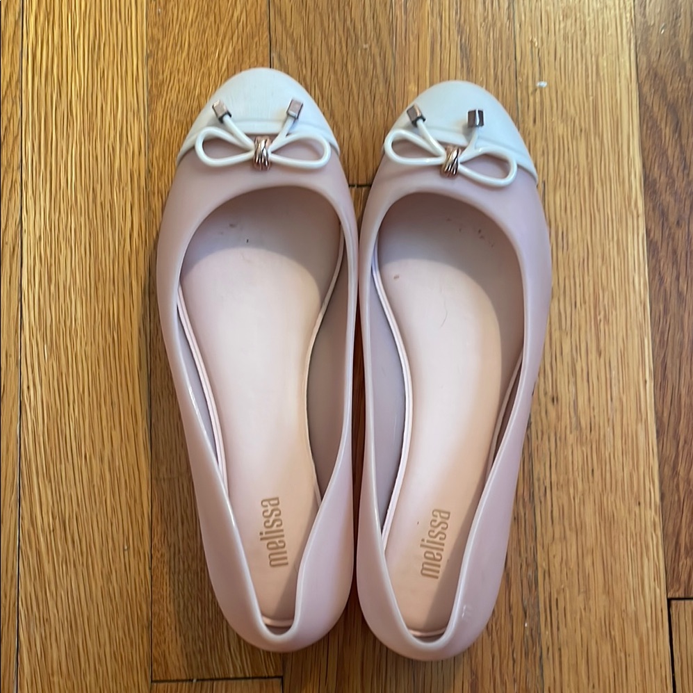 Melissa Women's Pink And White Ballet Flats